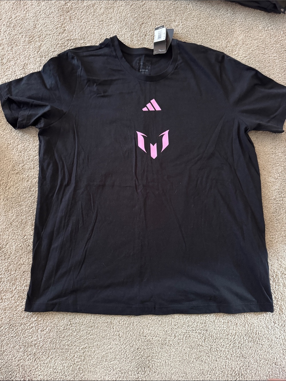 NWT Adidas Messi Black Tee with Pink Logo